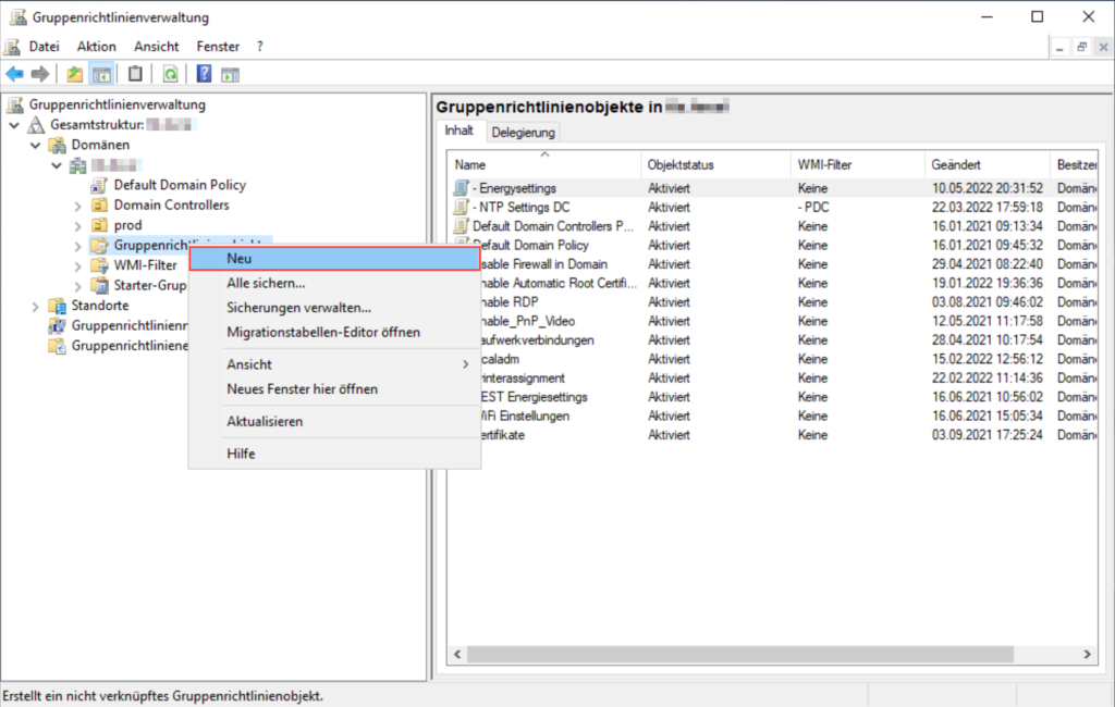 Gruppenrichtlinien neues Objekt