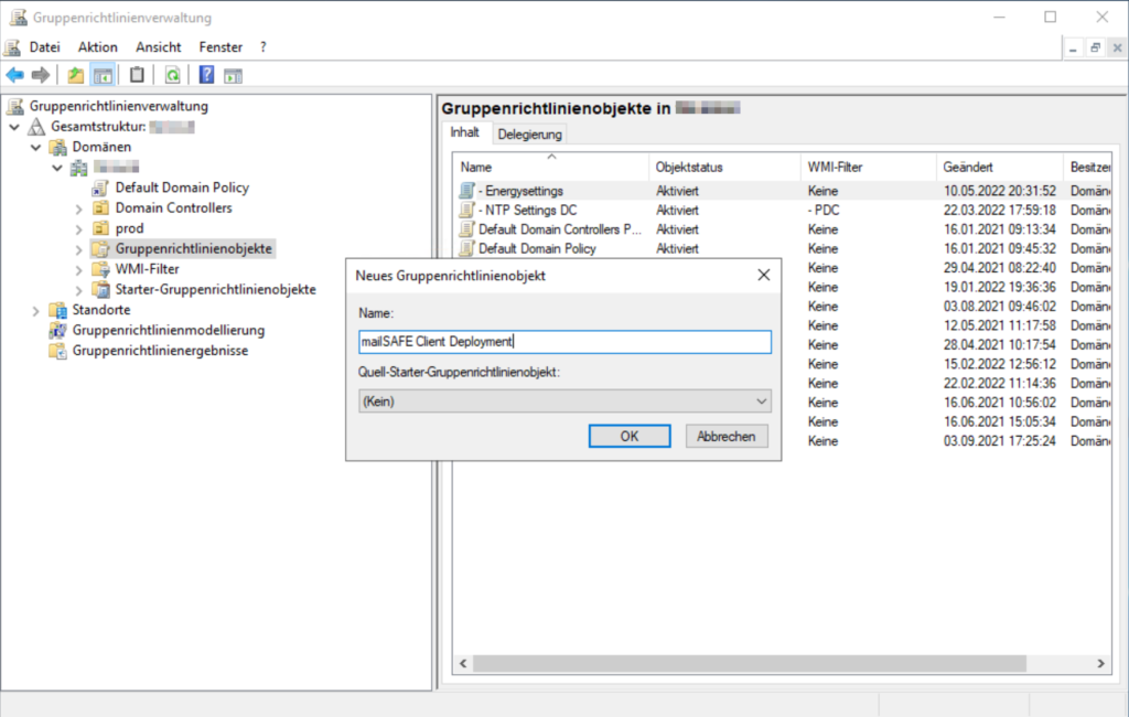 mailSAFE Gruppenrichtlinienobjekt mailSAFE